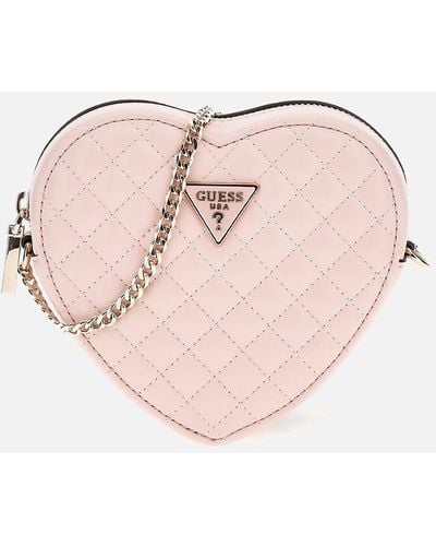Guess Rianee Quilted Faux Leather Heart Cross Body Bag - Pink