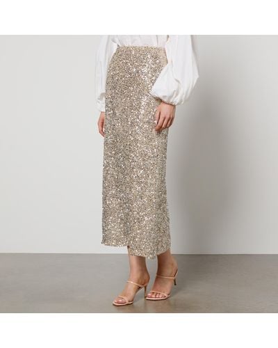 Never Fully Dressed Dorris Sequinned Midi Skirt - Natural