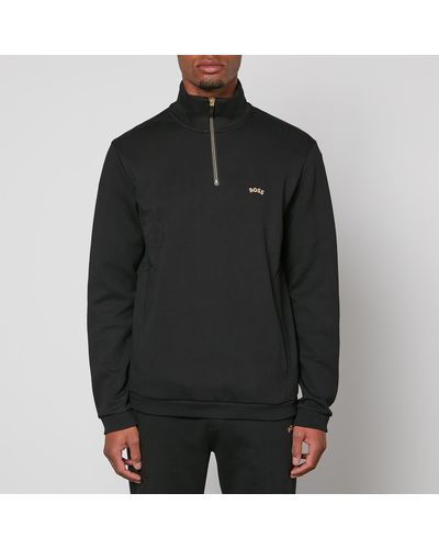 BOSS Half Zip Logo-embroidered Jersey Sweatshirt - Black