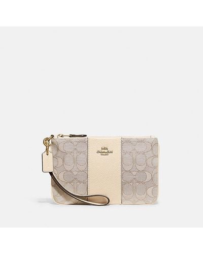 COACH Small Jacquard And Leather Wristlet Purse - Natural