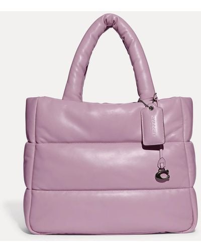 COACH Leather Quilted Pillow Tote Bag - Purple