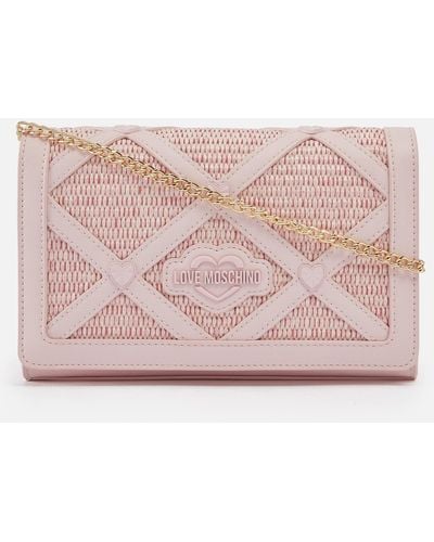 Love Moschino Borsa Studded Faux Leather And Raffia Bag - Pink