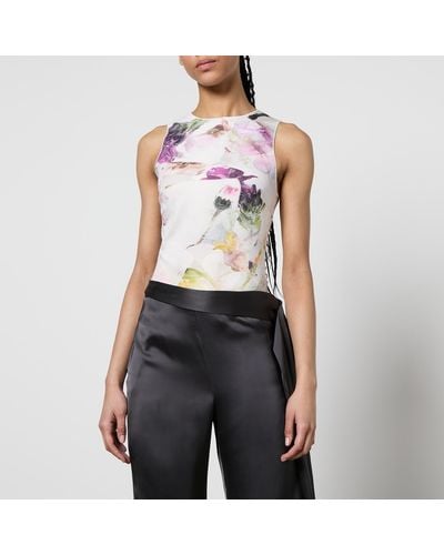 Ted Baker Aimley Floral-print Stretch-jersey Racer Top - Gray