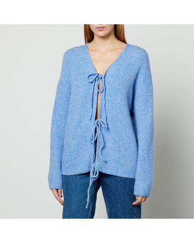 Résumé Osna Tie-front Rib-knitted Cardigan - Blue