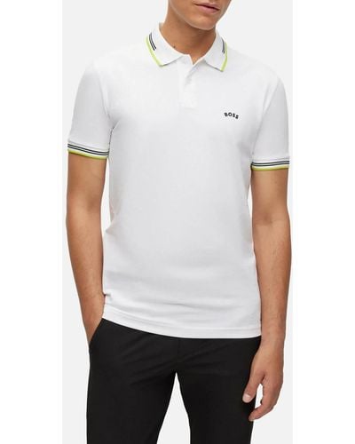 BOSS Paul Curved Cotton-Blend Polo Shirt - Weiß