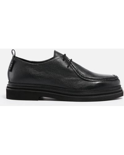 Walk London Brooklyn Apron Pebbled Leather Shoes - Black
