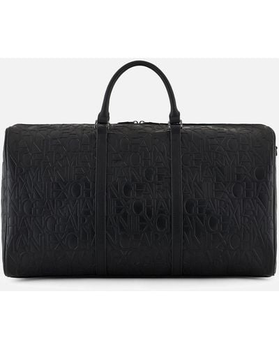 Armani Exchange Monogram Recycled Faux Leather Duffle Bag - Black