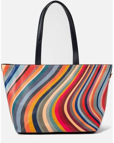 Paul Smith Swirl Striped Leather Tote Bag - Red