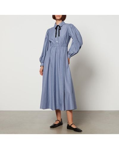 Sister Jane Ivy Striped Cotton-poplin Midi Dress - Blue
