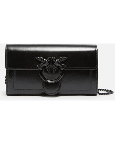 Pinko Love One Iridescent Leather Wallet Bag - Black