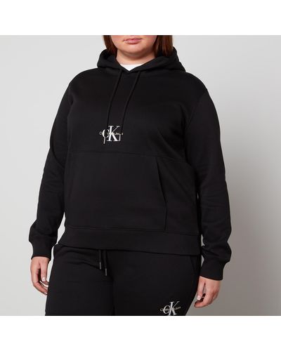 Calvin Klein Plus Logo Embroidery Cotton-blend Jersey Hoodie - Black
