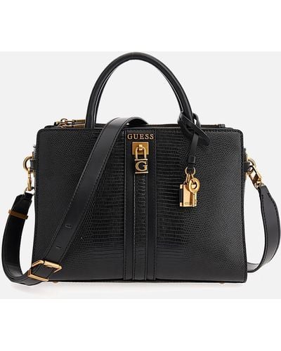 Guess Ginevra Elite Society Snake-effect Faux Leather Satchel - Black