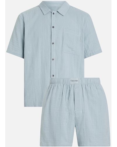 Calvin Klein Pure Textured Cotton-crepe Sleep Set - Blue