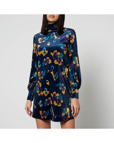 MAX&Co. Floral Velvet-Jersey Tunic Dress - Blau