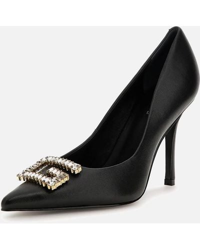 Guess Scandel Embellished Leather Heeled Court Shoes - Black