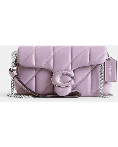 COACH Quilted Pillow Leather Covered C Tabby Wristlet With Chain - Purple