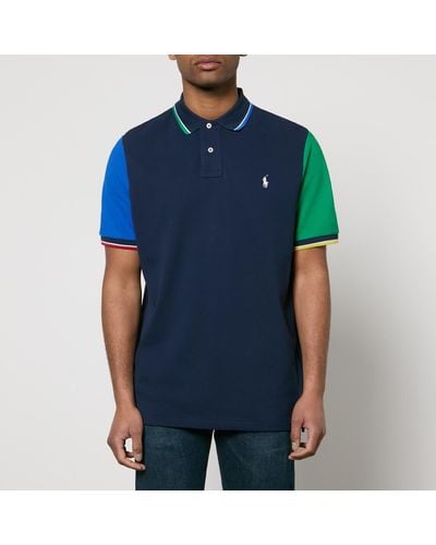 Polo Ralph Lauren Colour Block Cotton-Piqué Polo Shirt - Blue