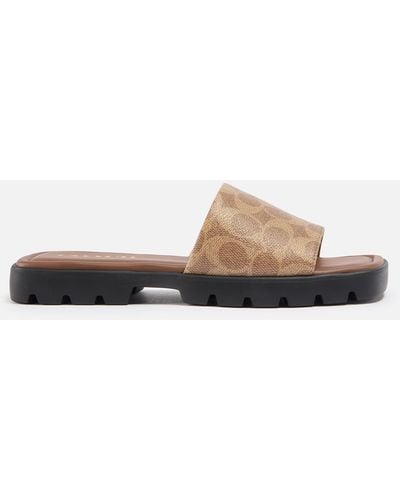 COACH Florence Coated Canvas Sliders - Brown
