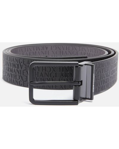 Armani Exchange Plaque Buckle Leather Belt - Grey