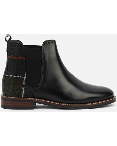 Barbour Sloane Tartan Leather And Wool-blend Chelsea Boots - Black