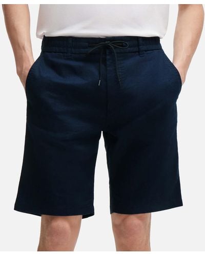 BOSS Tapered Linen Blend Chino Shorts - Blue