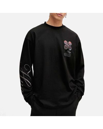 HUGO Deaside Graphic Cotton-jersey Long Sleeve T-shirt - Black