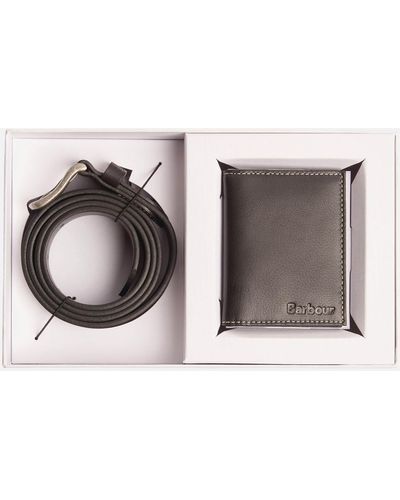 Barbour Leather Belt And Billfold Wallet Gift Set - Black