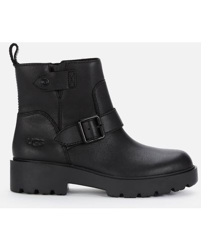 UGG Saoirse Black Leather Ankle Boots