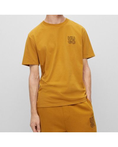 HUGO Daiman Logo Cotton-blend T-shirt - Yellow