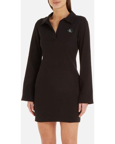 Calvin Klein Cotton Stretch-rib Dress - Black