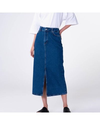 ALIGNE Greta Organic Cotton-Denim Midi Skirt - Blau