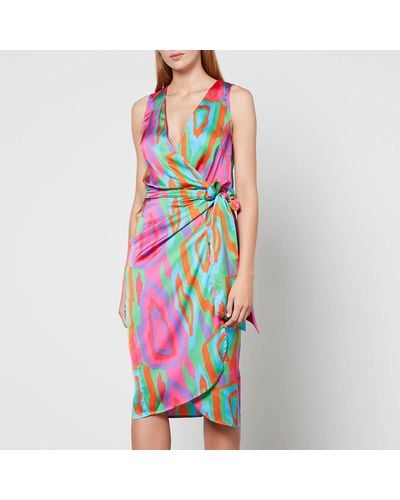 Never Fully Dressed Reeve Vienna Satin-crepe Midi Wrap Dress - Multicolour