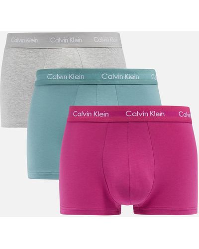 Calvin Klein Three-pack Stretch-cotton Low Rise Trunks - Pink