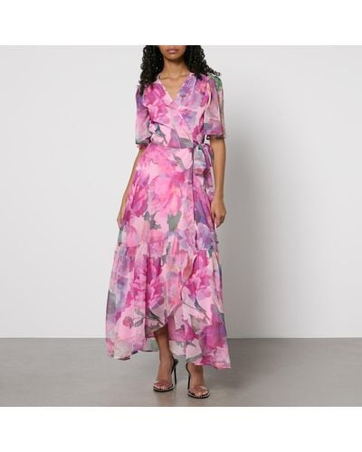 Hope & Ivy Tessa Floral-print Chiffon Wrap Maxi Dress - Pink