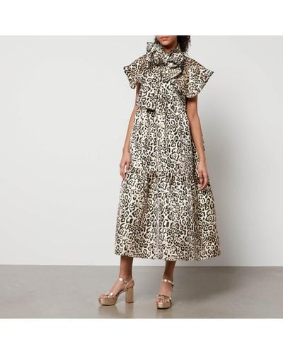 Sister Jane Fame Leopard-jacquard Tiered Midi Dress - Green