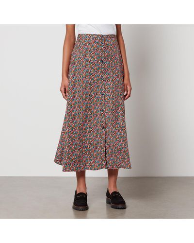 Barbour Anglesey Floral-print Lyocell Midi Skirt - Grey
