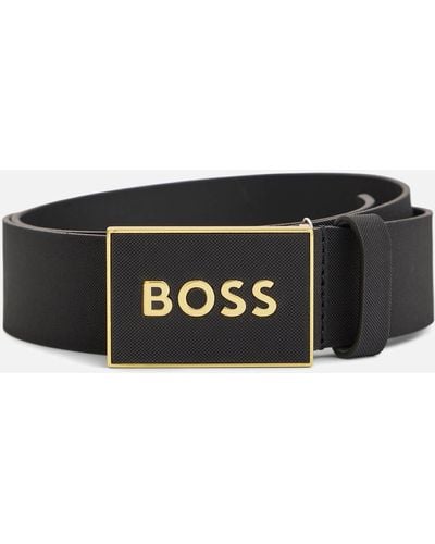 BOSS by HUGO BOSS Icon Textured-leather Belt - Black