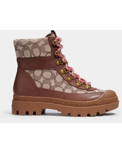 COACH Talia Jacquard, Suede And Leather Lace-up Boots - Brown
