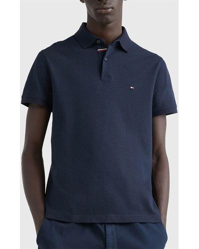Tommy Hilfiger Dotted Slim Fit Cotton Polo Shirt - Blau