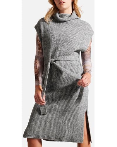 Ted Baker Cesell Roll Neck Wool-blend Mini Dress - Grey