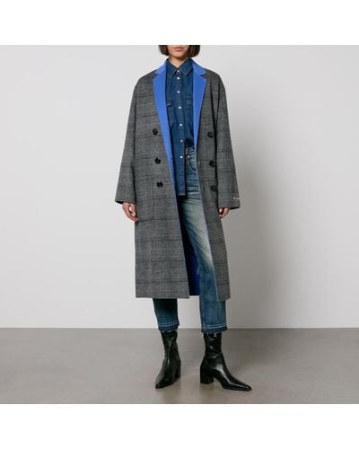 MAX&Co. Algeri Plaid Double-breasted Reversible Wool-blend Coat - Blue