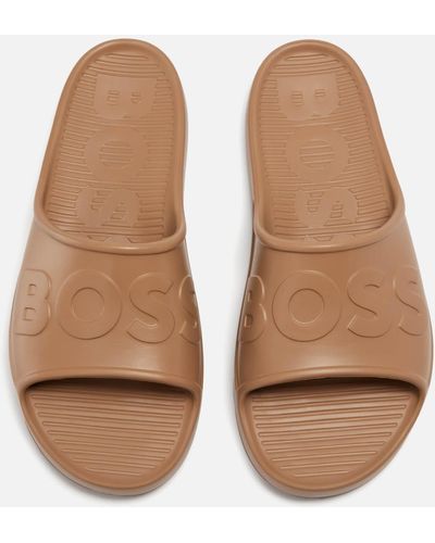 BOSS Darian Logo-Deed Rubber Slides - Braun