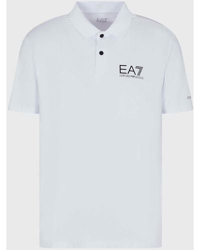 EA7 Logo-Print Piqué Polo Shirt - Weiß