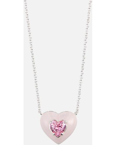 Silver Designer Pink Heart Necklace For Women Trendy Fashion