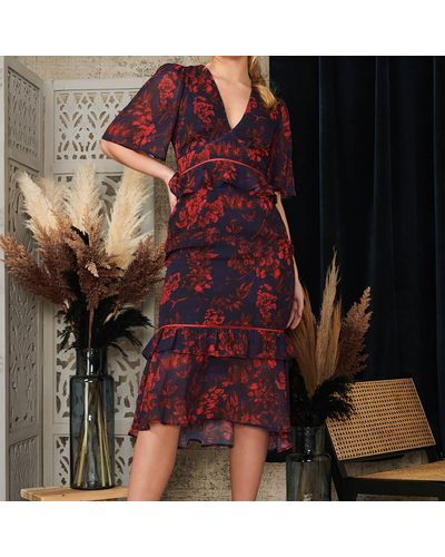 Hope & Ivy Wren Floral-print Chiffon Midi Dress - Brown