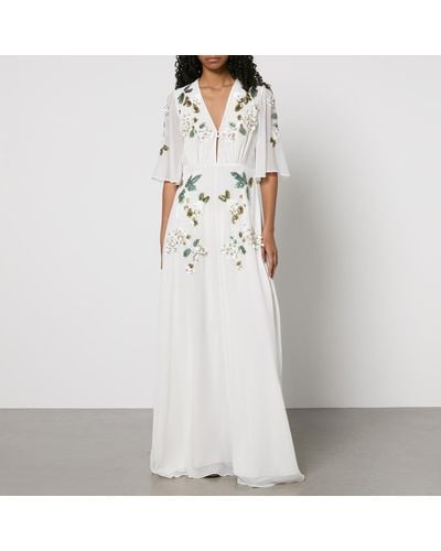 Hope & Ivy Maddie Embellished Chiffon Maxi Dress - White
