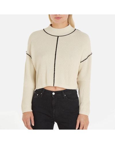 Calvin Klein Contrast Seams Cotton Sweatshirt - Natural