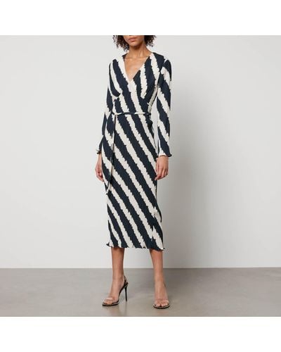 Never Fully Dressed Mono Celeste Striped Plissé Dress - Multicolour