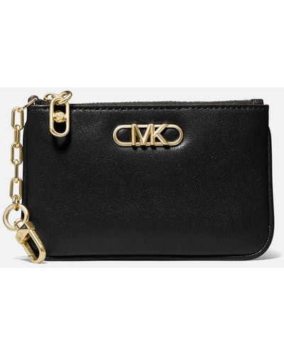 Michael Kors Jet Set Small Zip Coin Wallet Key Ring Card Holder Black  Leather