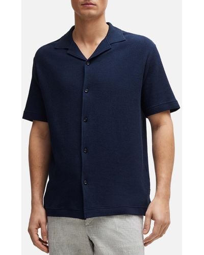BOSS Powell Short Sleeved Cotton Shirt - Blue